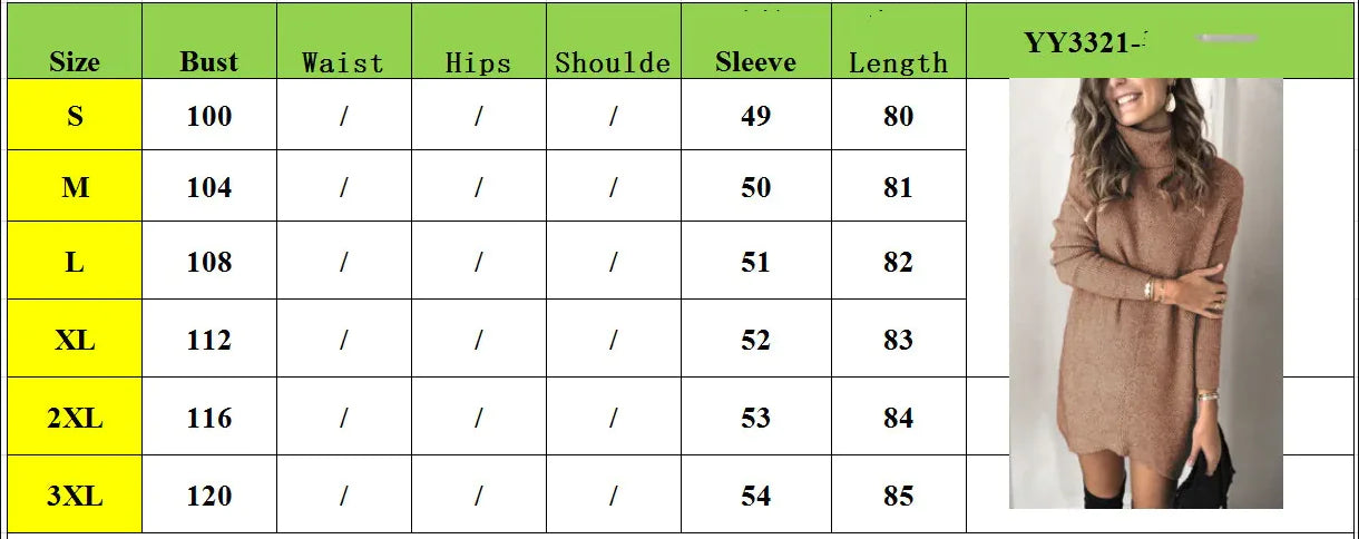 Women's Long Sleeve Knit Turtleneck Sweater Dress - Image 33