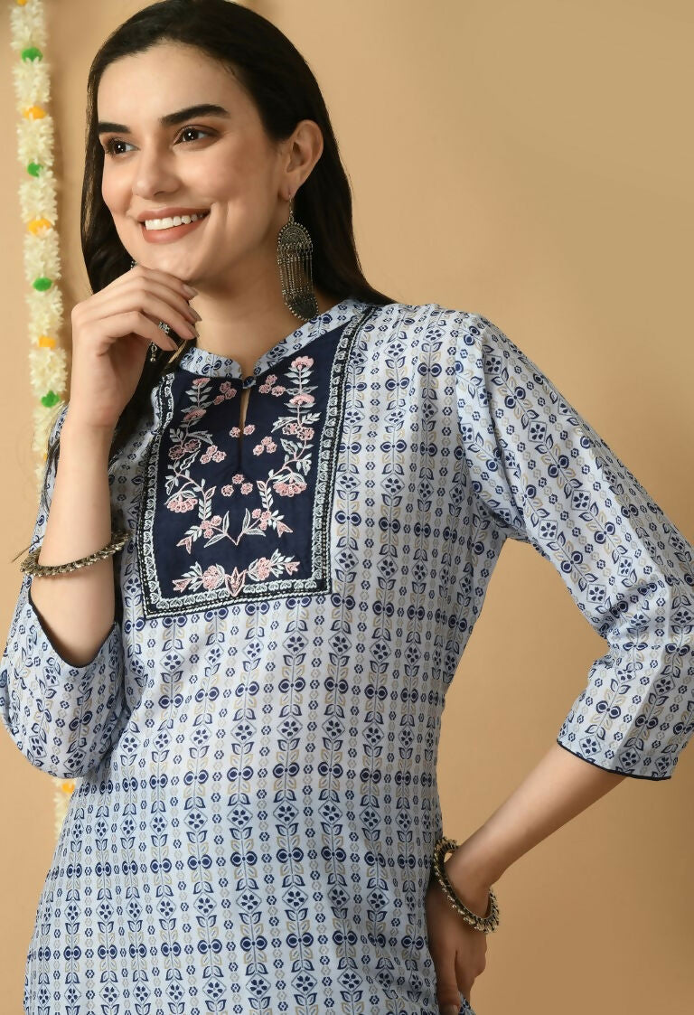 Blue Maslin Kurta Set with Cotton Bottoms - Elegant Ethnic Wear