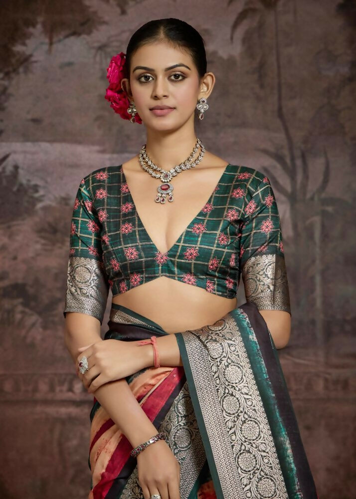 Multi Color Dola Tussar Silk Saree with Jacquard Border