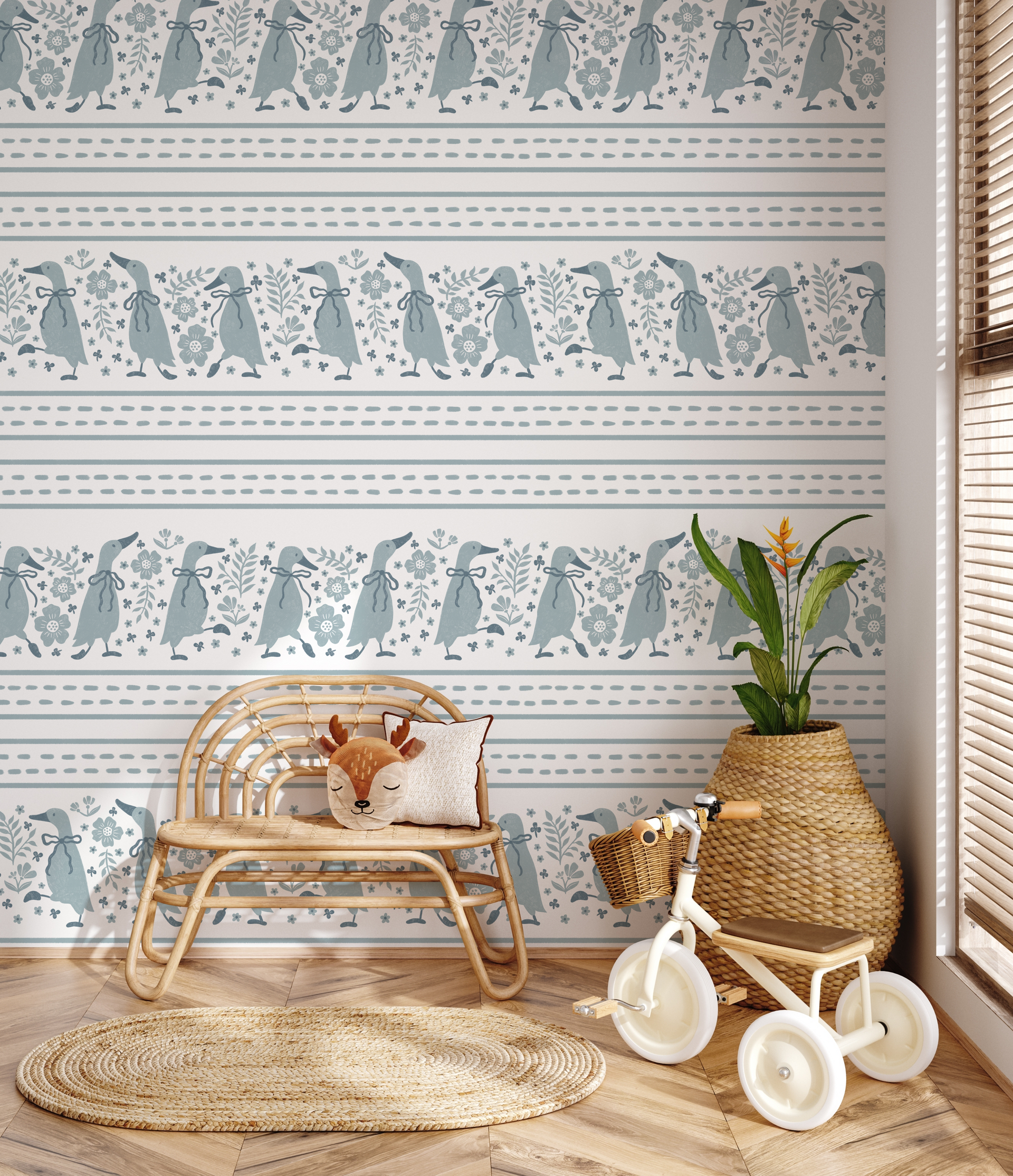 Gabby Whimsical Scandi-Nursery Wallpaper in Beige and Green