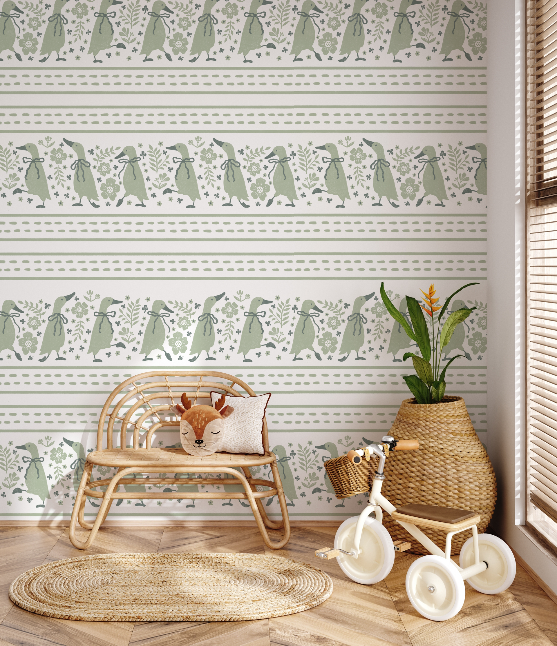 Gabby Whimsical Scandi-Nursery Wallpaper in Beige and Green