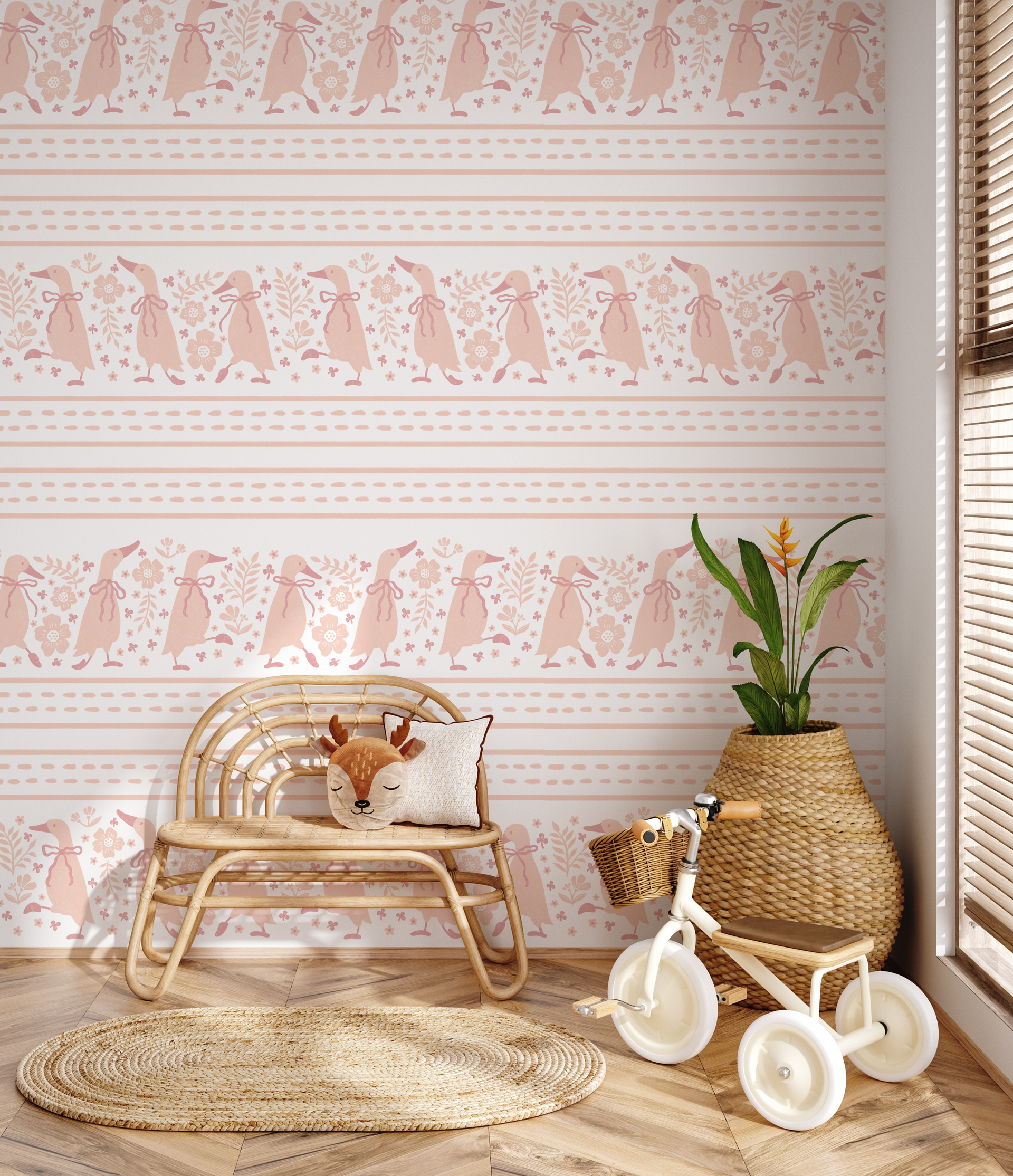 Gabby Whimsical Scandi-Nursery Wallpaper in Beige and Green