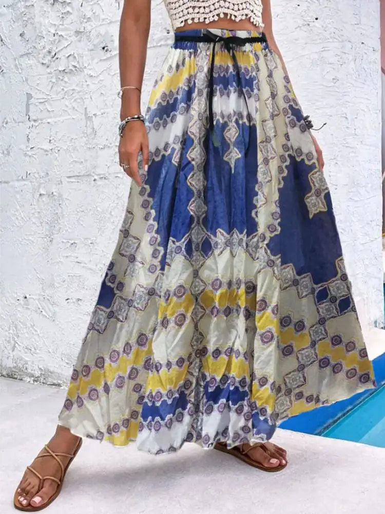 Women's Bohemian Print Maxi Skirt Lightweight Beach A-Line - Image 16