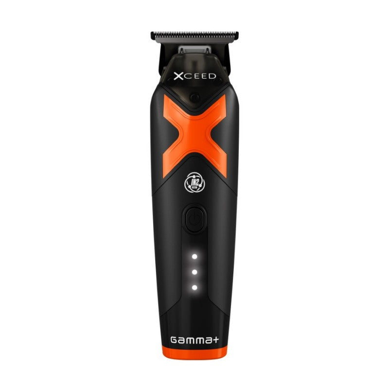 GAMMA+ XCeed professional hair trimmer in a modern black and orange technical design