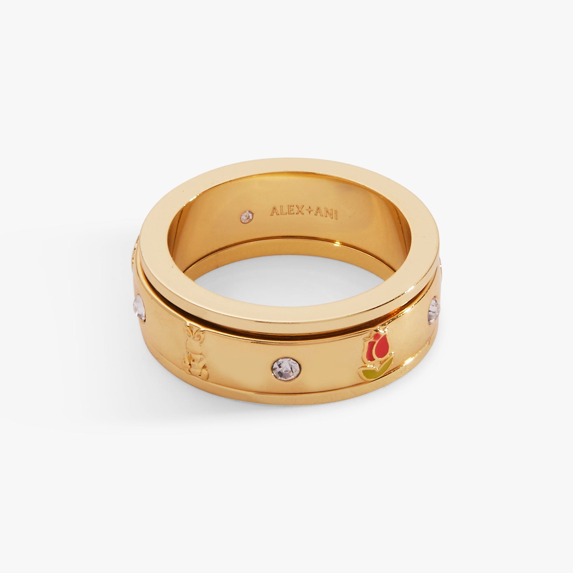 Garden Party Fidget Ring with Enamel Nature Motifs & Crystals