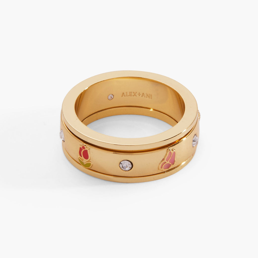 Garden Party Fidget Ring with Enamel Nature Motifs & Crystals