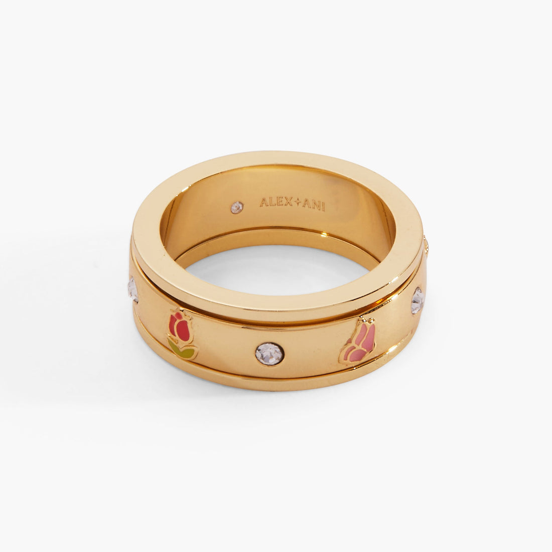 Garden Party Fidget Ring with Enamel Nature Motifs & Crystals