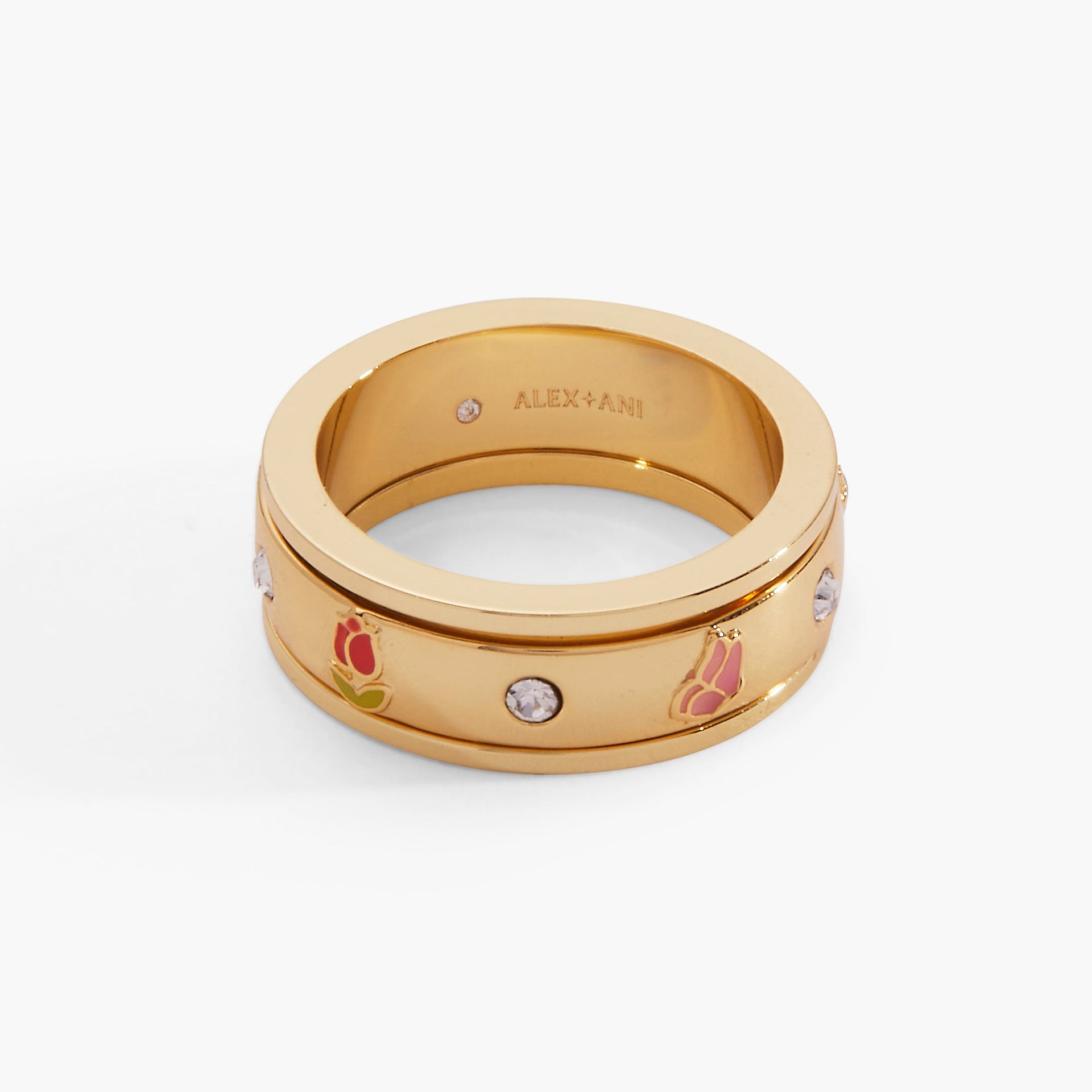 Garden Party Fidget Ring with Enamel Nature Motifs & Crystals