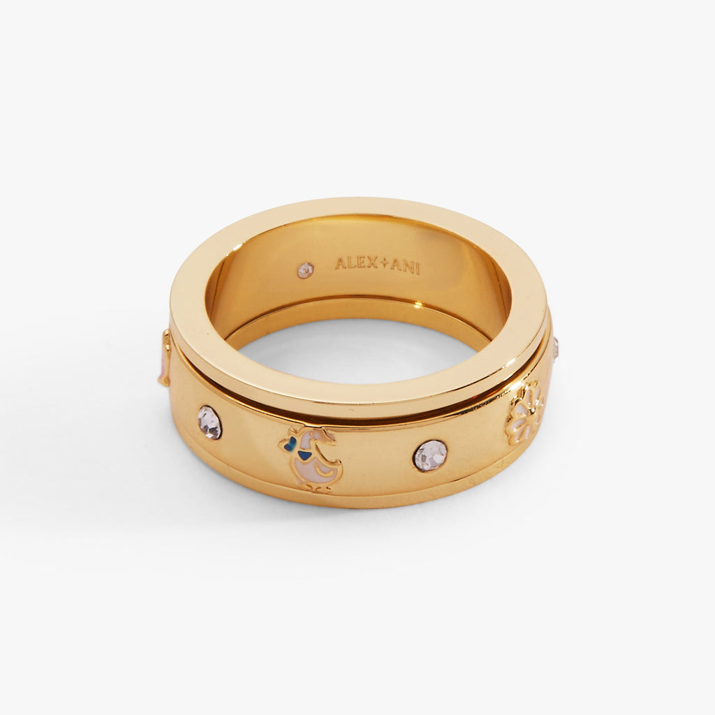 Garden Party Fidget Ring with Enamel Nature Motifs & Crystals