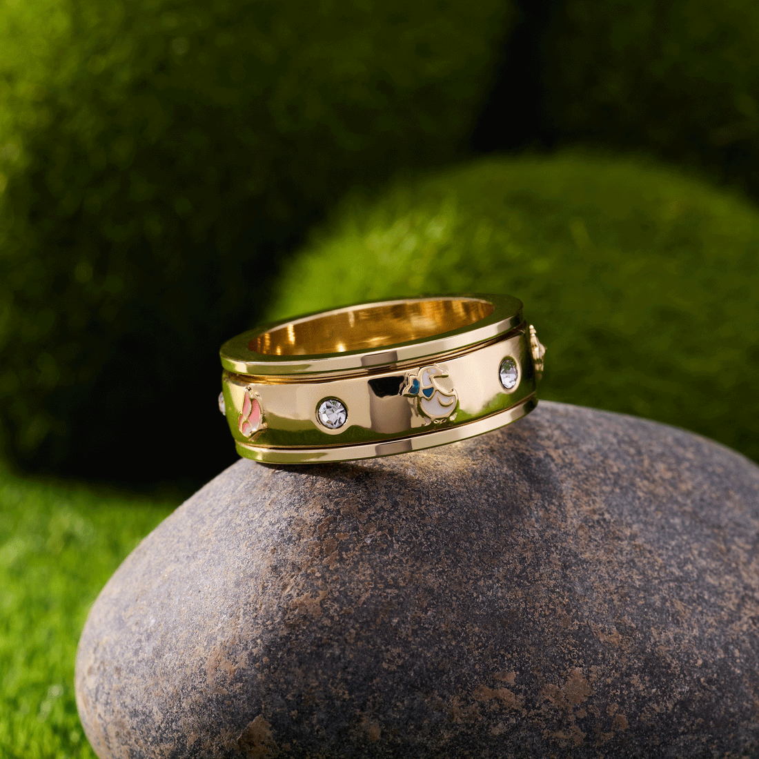 Garden Party Fidget Ring with Enamel Nature Motifs & Crystals