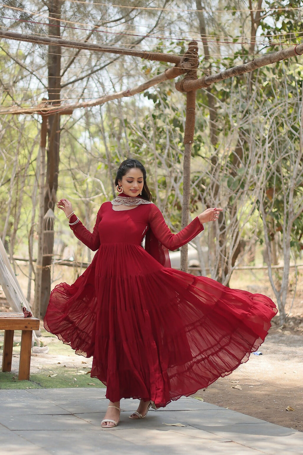 Joban Fashion Maroon Georgette Sequence Embroidery Work Kurta Set