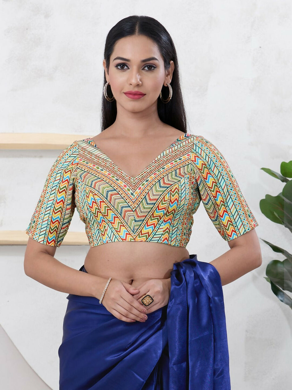 Pista-Green Shifli fabric sleeveless V-neck blouse