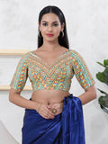 Pista-Green Shifli fabric sleeveless V-neck blouse
