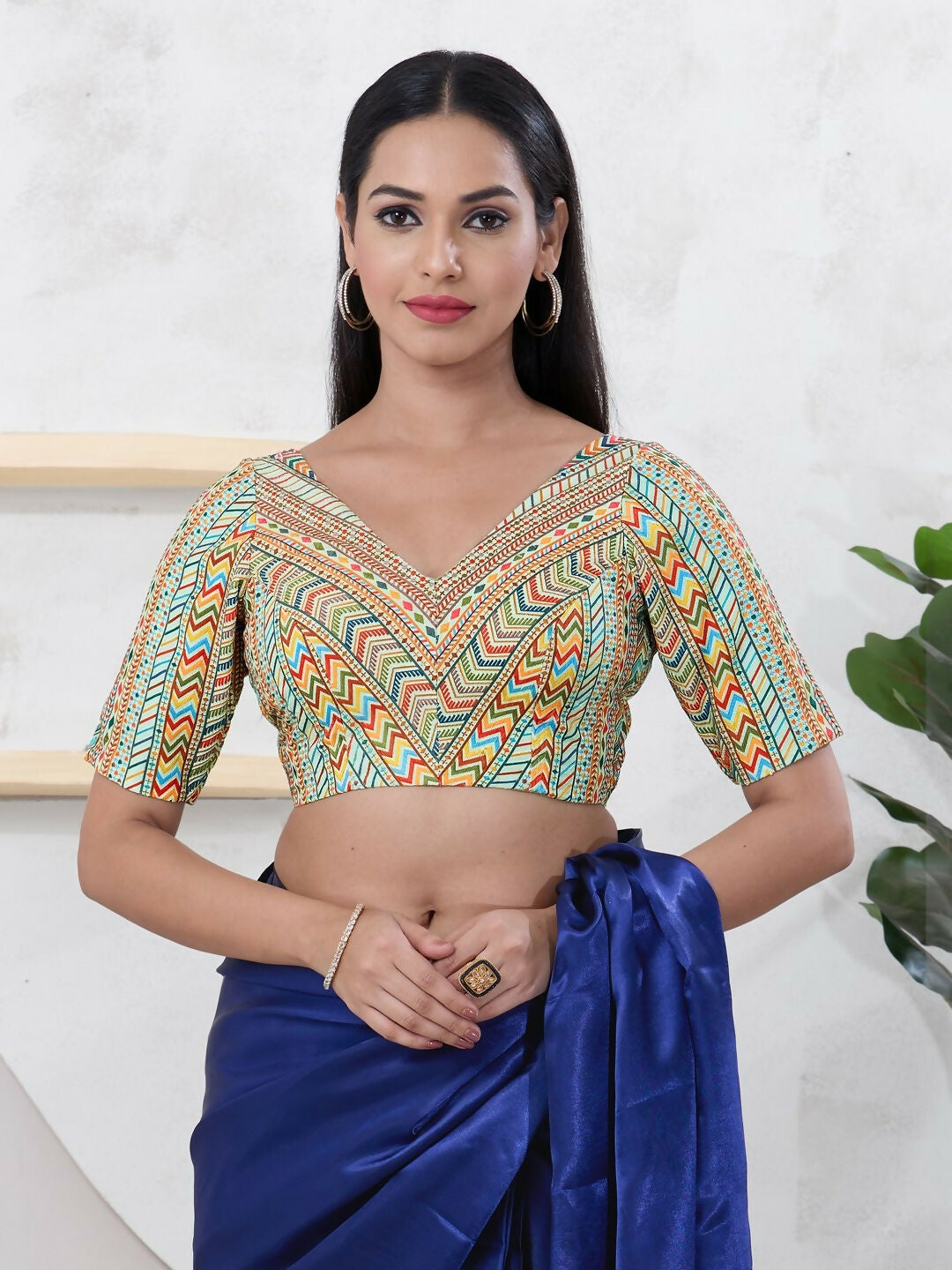 Pista-Green Shifli fabric sleeveless V-neck blouse