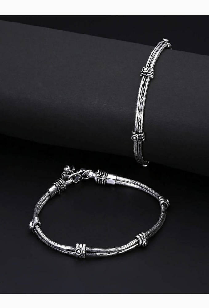 Traditional German Silver Anklets with Intricate Design
