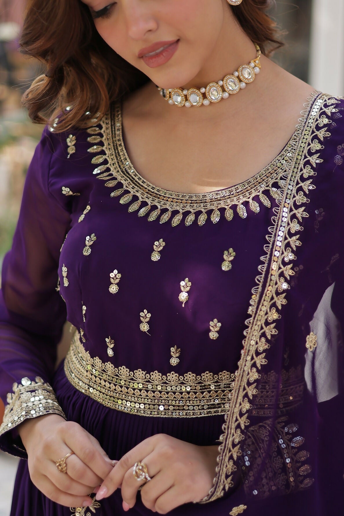 Purple Georgette Kurta Set with Intricate Sequence Embroidery