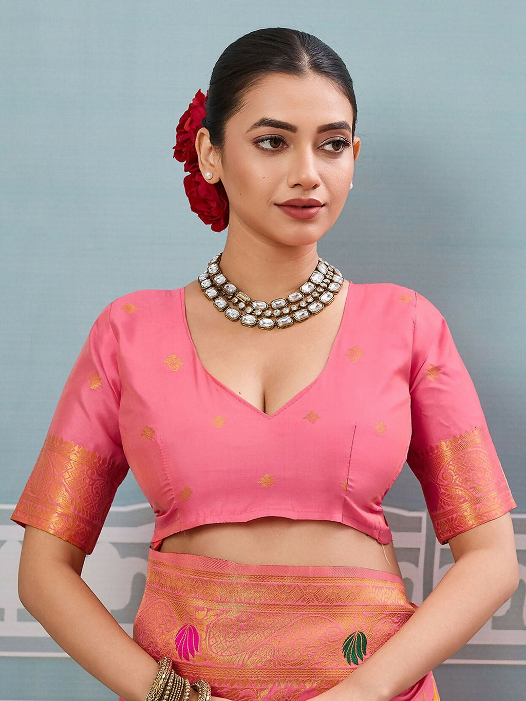 Gajari Silk Saree with Matching Silk Blouse