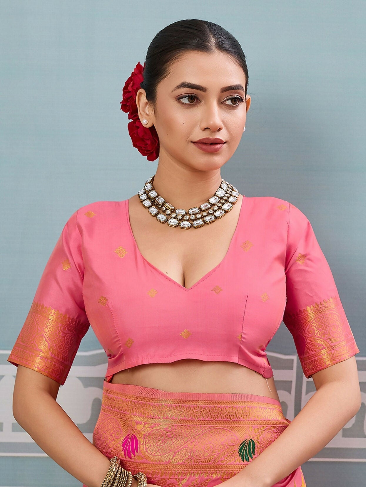 Gajari Silk Saree with Matching Silk Blouse