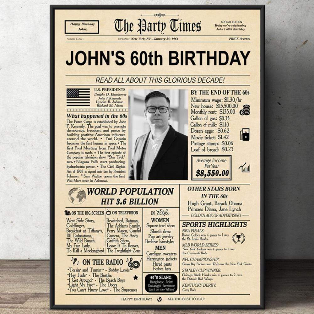 40th 50th 60th 70th Birthday Newspaper Poster