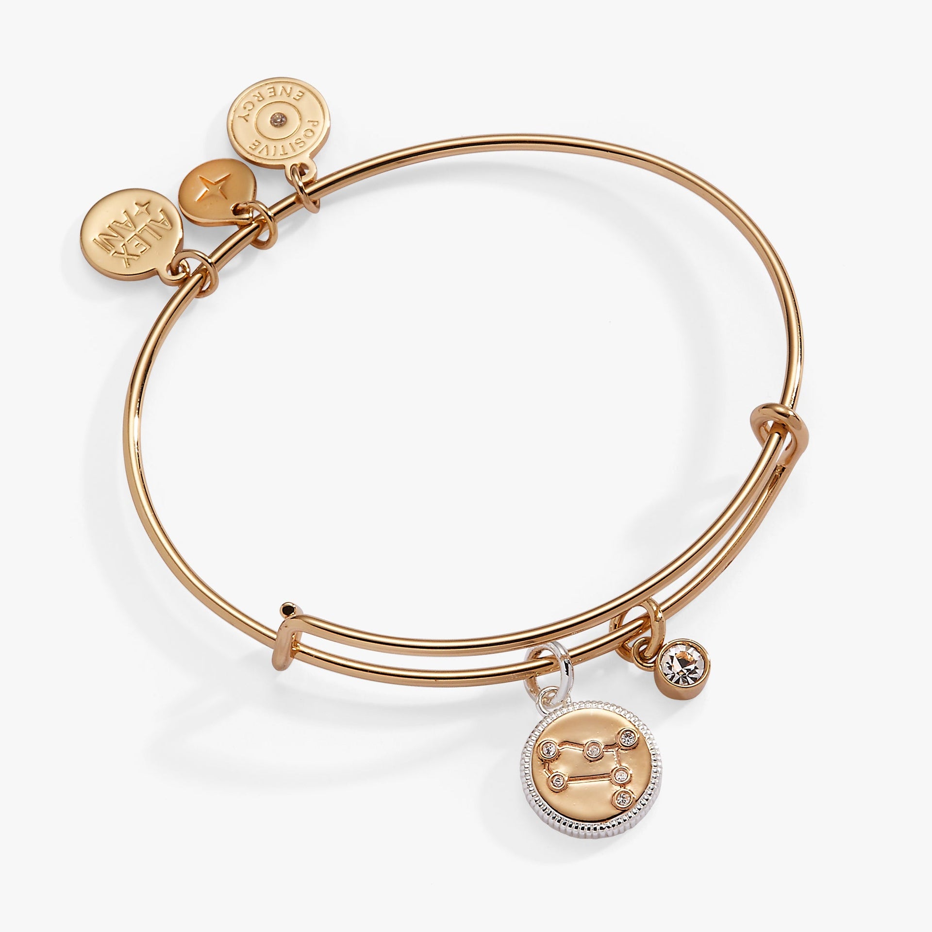 Alex And Ani Gemini zodiac two-tone bangle with crystal constellation charm