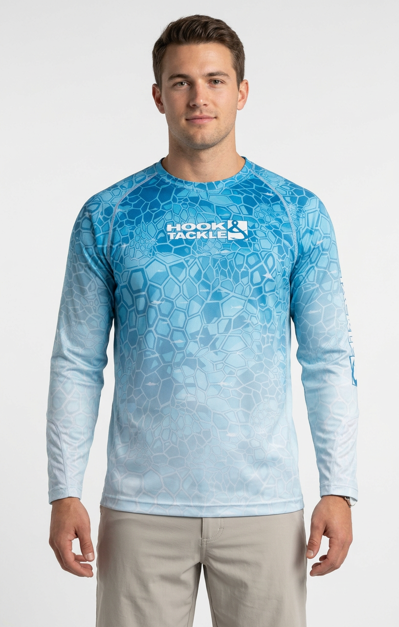 Men's Marlin Hex Long Sleeve UV Protection Fishing Shirt Blue - Image 2