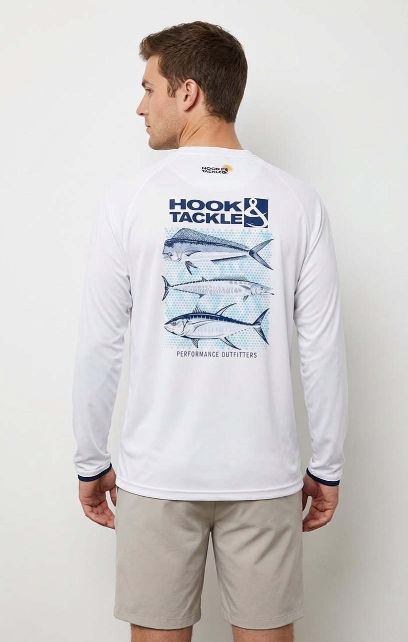 Three's Company Long Sleeve UV Performance Fishing Shirt White