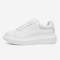 Genuine Leather Platform Sneakers Women's White Lace Up Flats