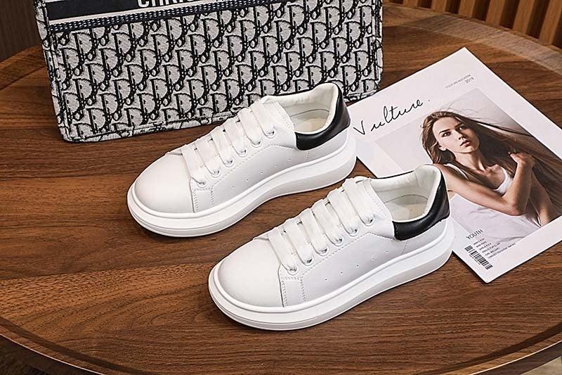 Genuine Leather Platform Sneakers Women's White Lace Up Flats