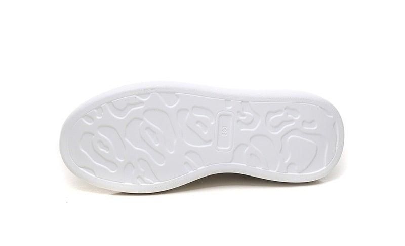 Genuine Leather Platform Sneakers Women's White Lace Up Flats