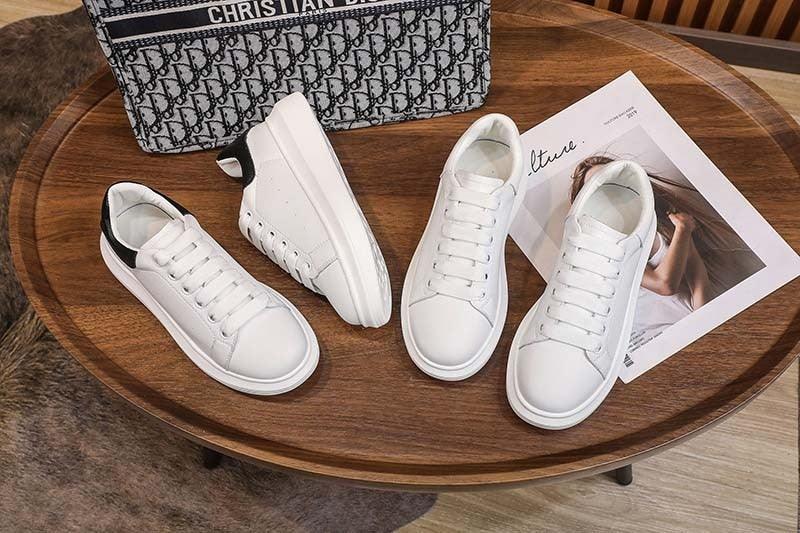 Genuine Leather Platform Sneakers Women's White Lace Up Flats