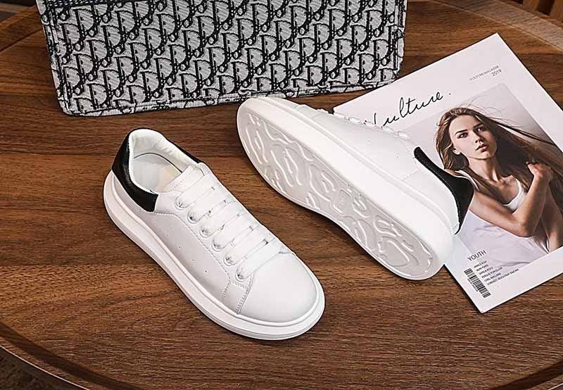 Genuine Leather Platform Sneakers Women's White Lace Up Flats