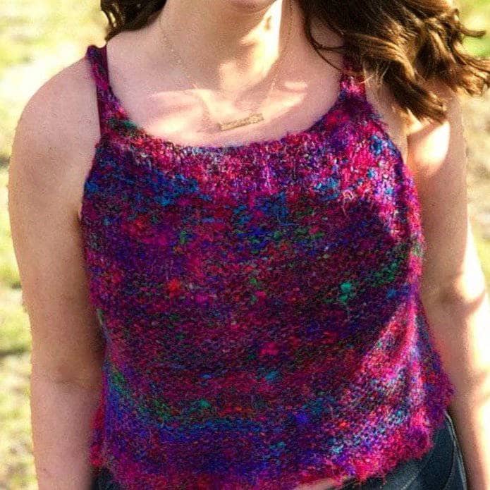 Close up of the Get It, Girl Crop Top knitting pattern finished garment