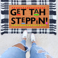 Get Tah Steppin doormat with natural coir texture on a farmhouse porch