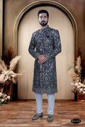Boys blue and pink embroidered kurta pyjama set with sequence work