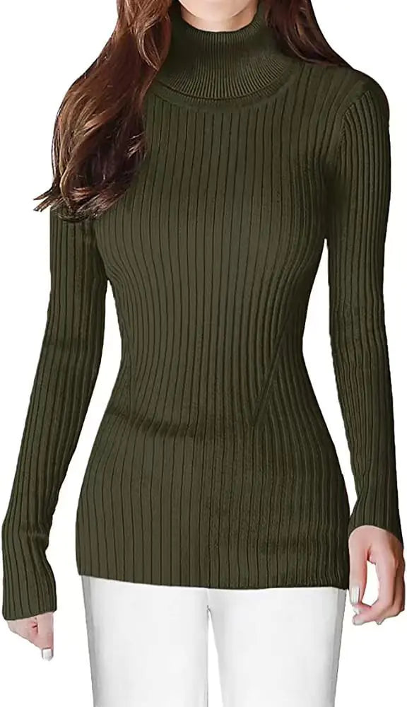 Women's High Neck Ribbed Sweater - Cozy Turtleneck