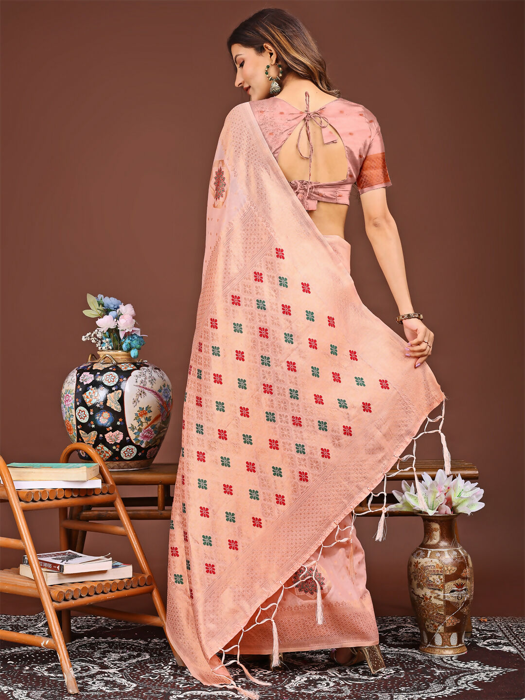 Neerja Peach Linen Cotton Saree with Matching Blouse Piece