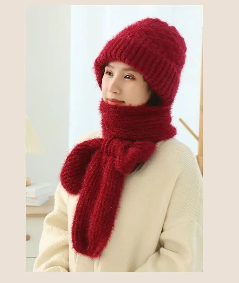 Women's Fleece-lined Knitted Scarf and Hat Set