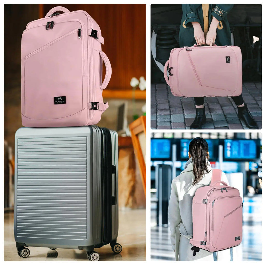 MATEIN Pink Travel Backpack for Women, Large Backpack Airline Approved, Expandable Carry on Backpacks, 35L Convertible Suitcase, Weekender Back Pack for Hiking Sport Gym, Gift for Traveler X-Large
