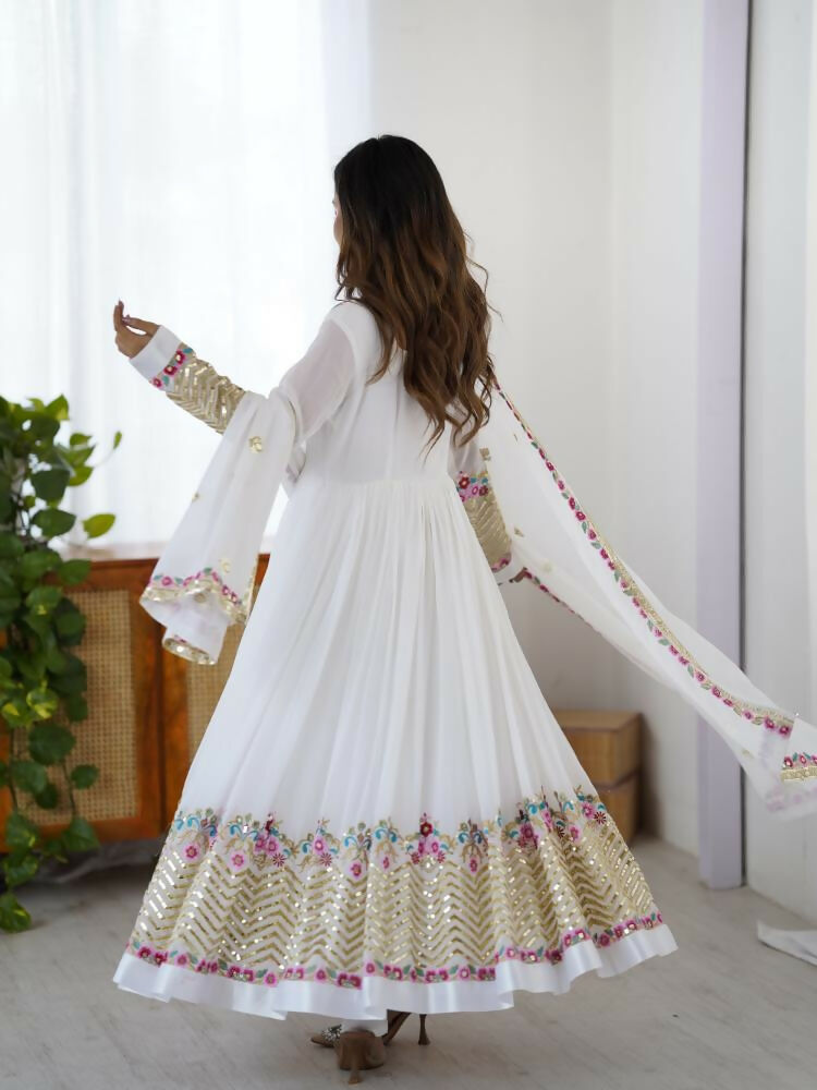 White Georgette Kurta Set with Elegant Sequence Embroidery