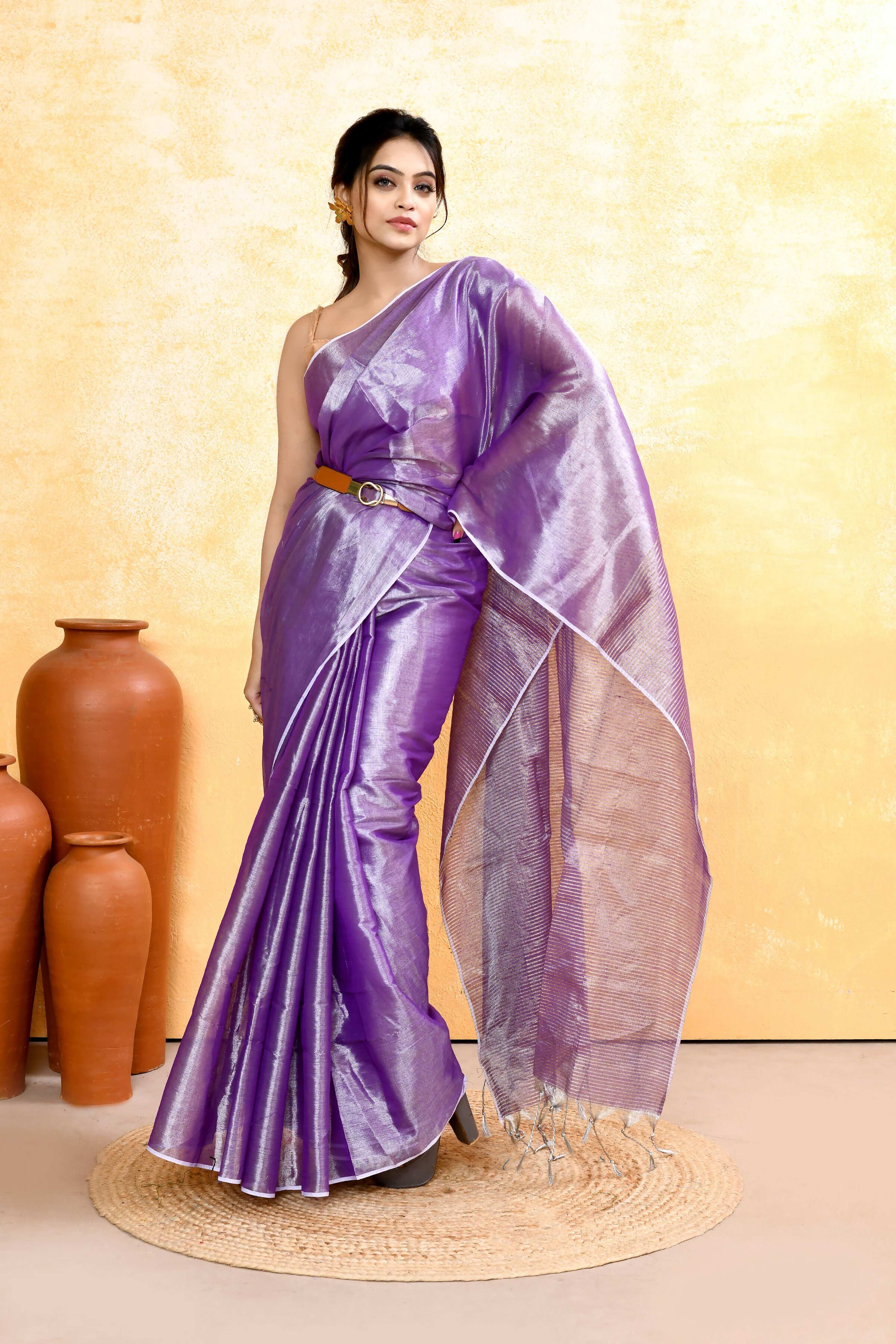 Lavender Dual Tone Organic Tissue Saree with Blouse Piece