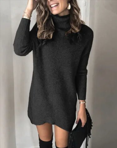Women's Long Sleeve Knit Turtleneck Sweater Dress - Image 36