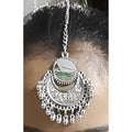 Traditional Oxidized Silver Maang Tikka with delicate drop details for ethnic hair styling