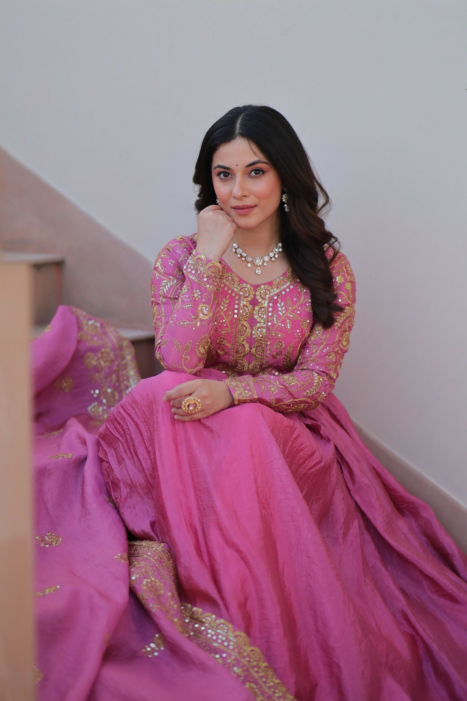 Joban Fashion Pink Crush Sequence Embroidery Work Kurta Set