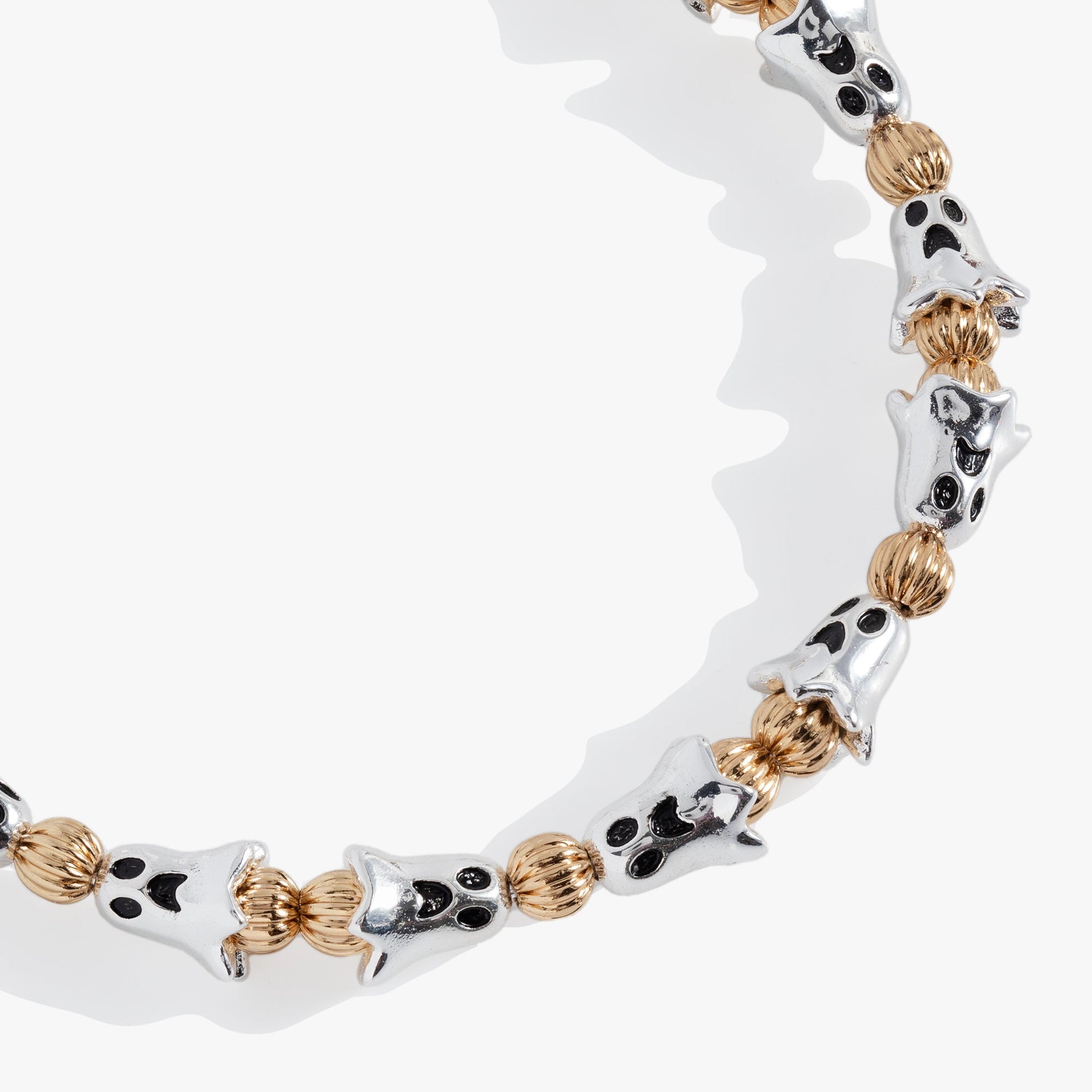 Two-Tone Ghost Beaded Bangle Halloween Bracelet