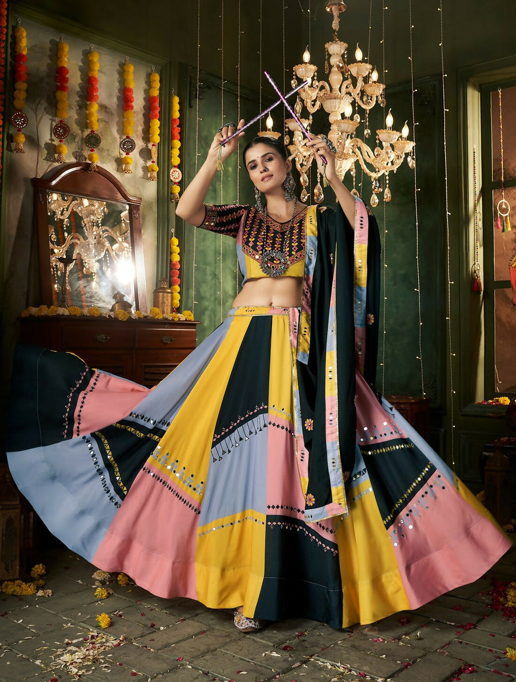 Multi Color Maslin Cotton Designer Navratri Lehenga Choli