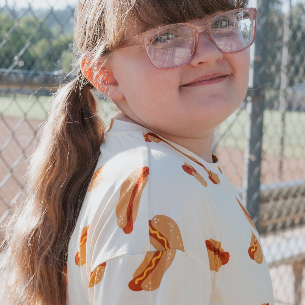 Girls Bamboo Short Set in Hot Dogs Print - Comfortable Loungewear