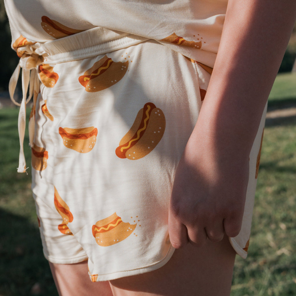 Girls Bamboo Short Set in Hot Dogs Print - Comfortable Loungewear