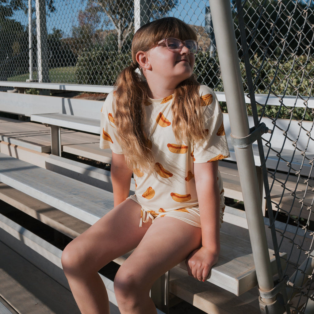 Girls Bamboo Short Set in Hot Dogs Print - Comfortable Loungewear