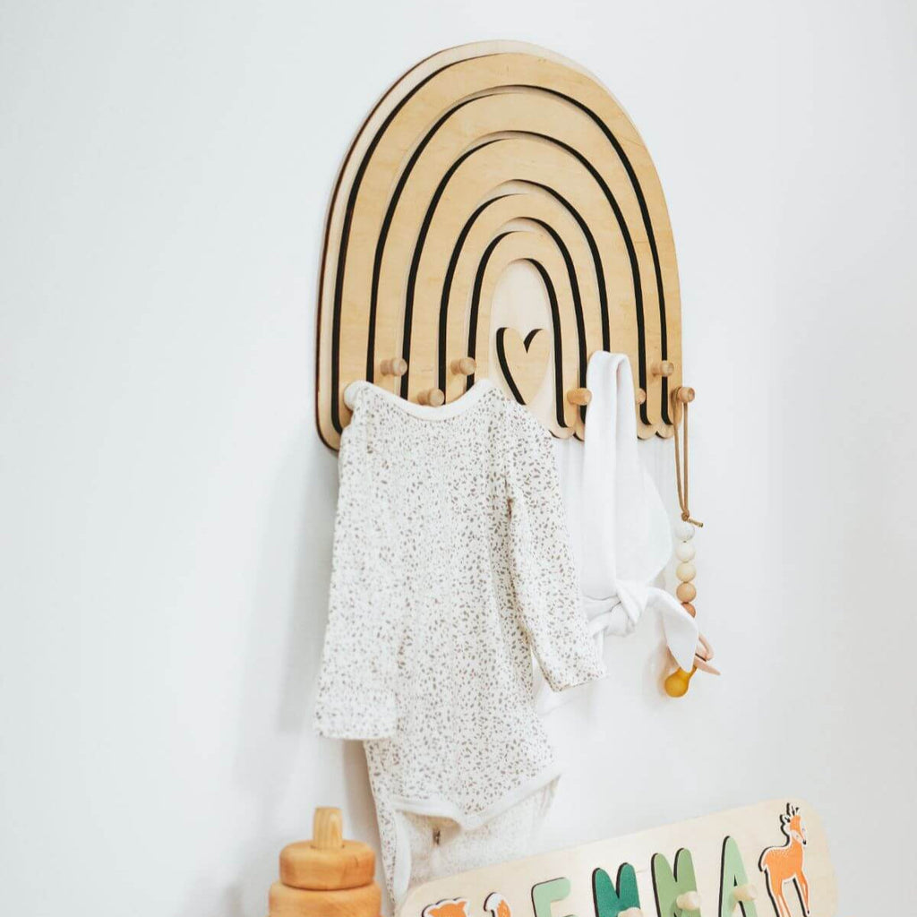 Rainbow Wall Hanger for Nursery - Gender-Neutral Boho Wood Decor