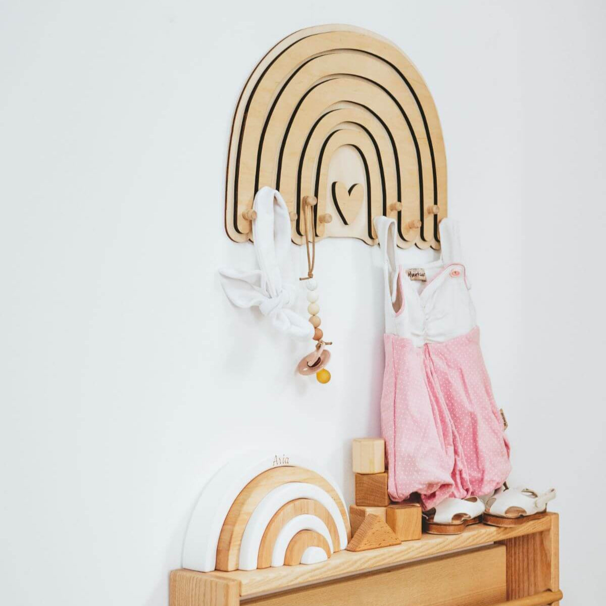 Rainbow Wall Hanger for Nursery - Gender-Neutral Boho Wood Decor